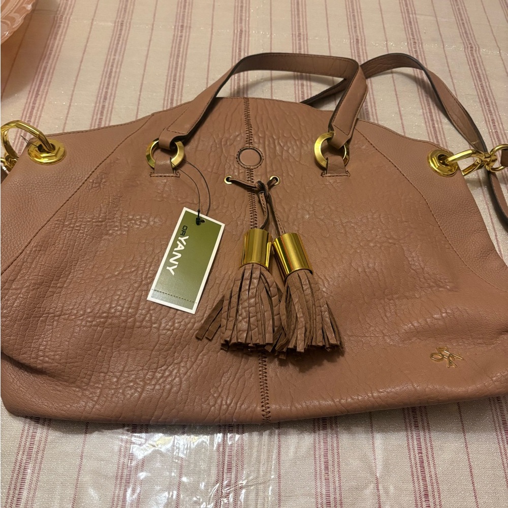 orYANY Truffle Lamb Leather Satchel with Gold Accents